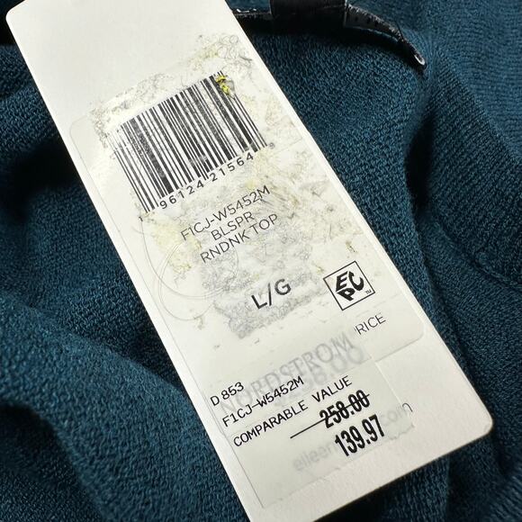 Eileen Fisher DAMAGED Washable Wool Crepe Long Sleeve Sweater Blue Sz Large - Picture 7 of 11